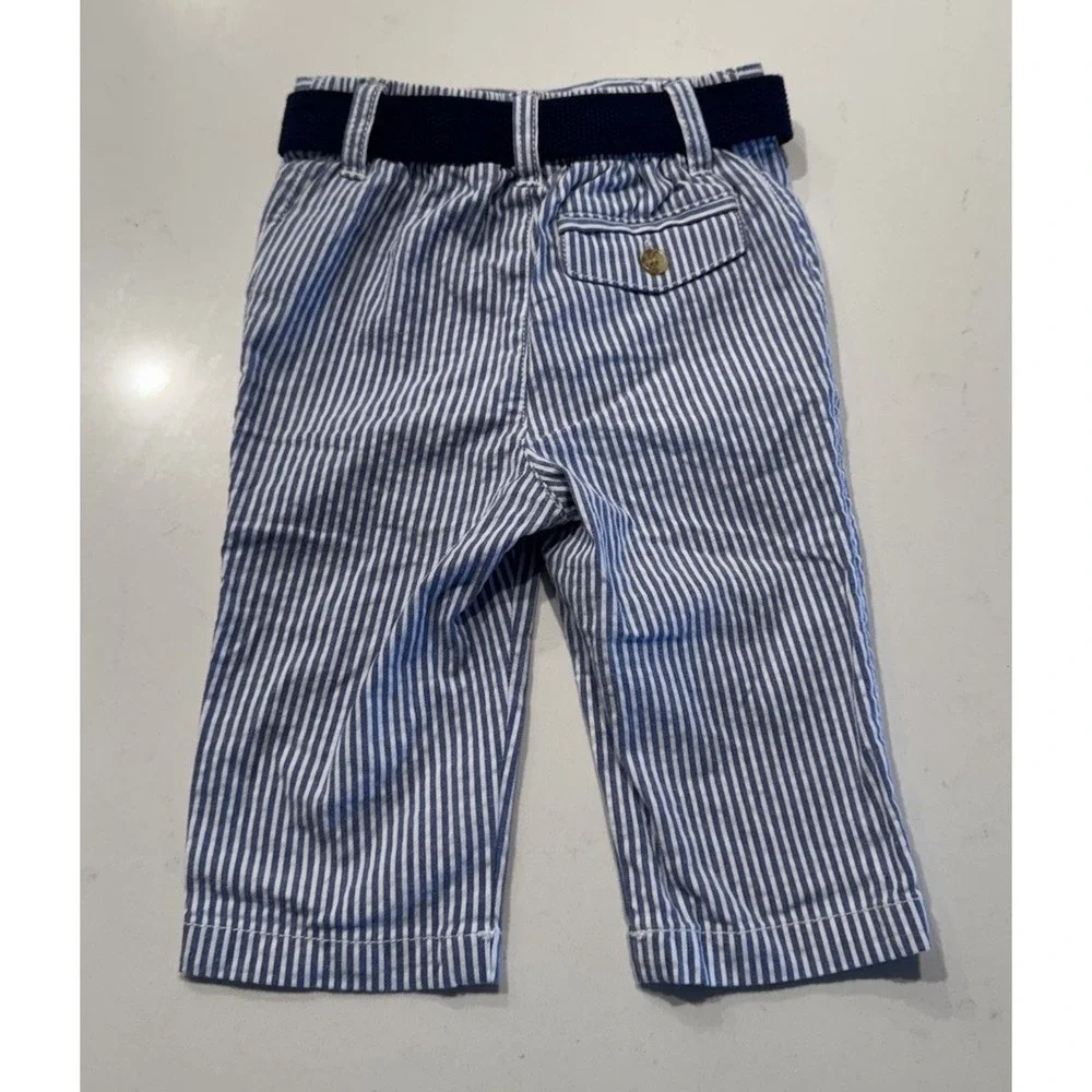 Ralph Lauren Baby 6M Seersucker Belted Pants Blue White Striped Preppy Coastal